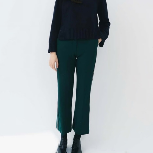 sandro paris khol green wide leg side stripe ponte knit trouser pants sz 34 - Picture 2 of 6